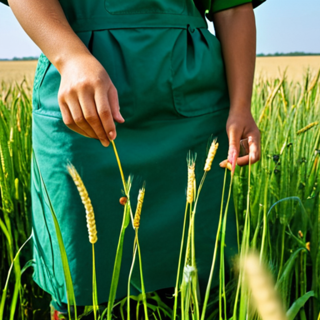곤충 번식 유도 기술 - Agricultural Application**
"A female agronomist in a practical, fully clothed work outfit stands in...