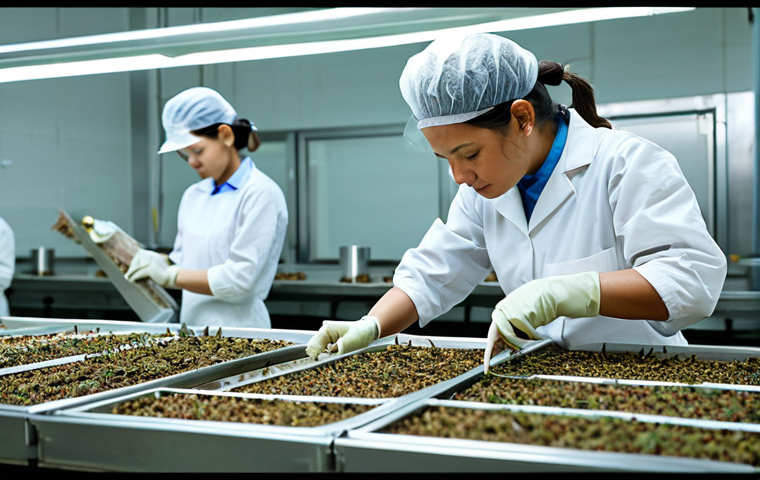 곤충 번식 유도 기술 - Scientific Research**

"A team of scientists in a modern, well-lit laboratory are studying insect ph...