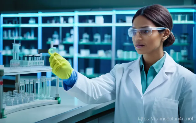 곤충의 유전자 조작 사례 - **Prompt: Breakthrough in Disease Prevention**
A highly detailed, photorealistic image of a fema...