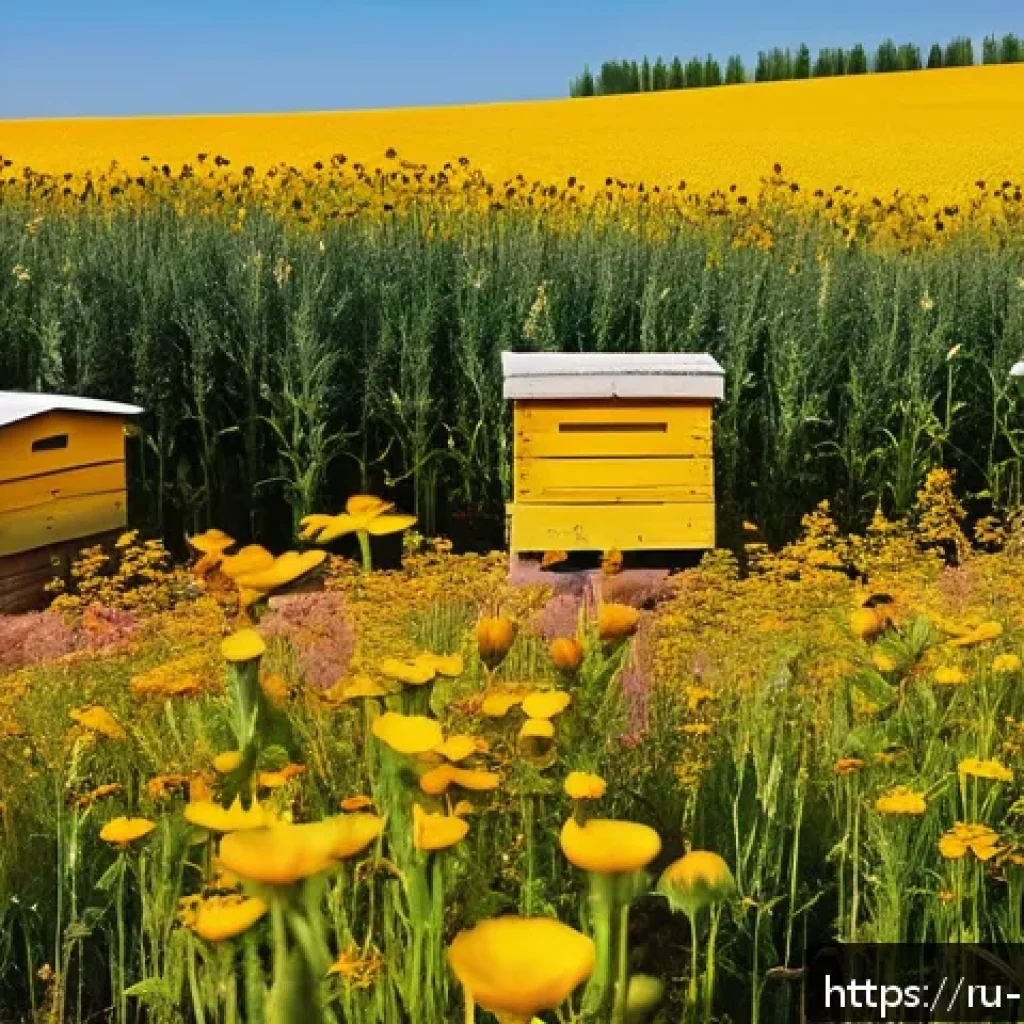 곤충의 화분매개 작용과 농업 - A vibrant agricultural landscape in the Russian countryside during late spring, showcasing a diverse...