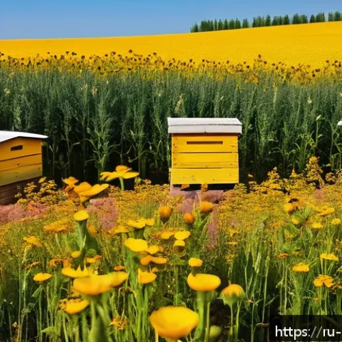 곤충의 화분매개 작용과 농업 - A vibrant agricultural landscape in the Russian countryside during late spring, showcasing a diverse...